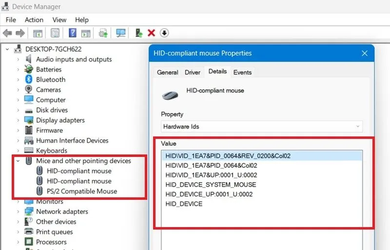 Windows デバイス マネージャーに表示されるヒューマン インターフェイス デバイス (HID)。