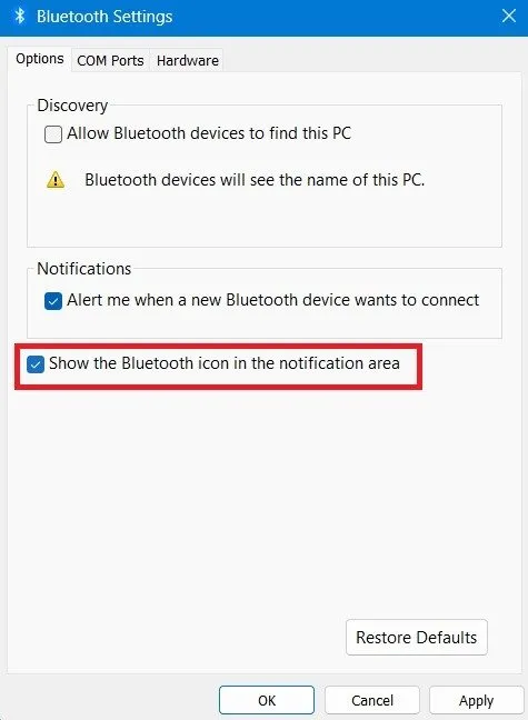 Bluetooth-Symbol im Benachrichtigungsbereich anzeigen. Schalten Sie das Signal ein.