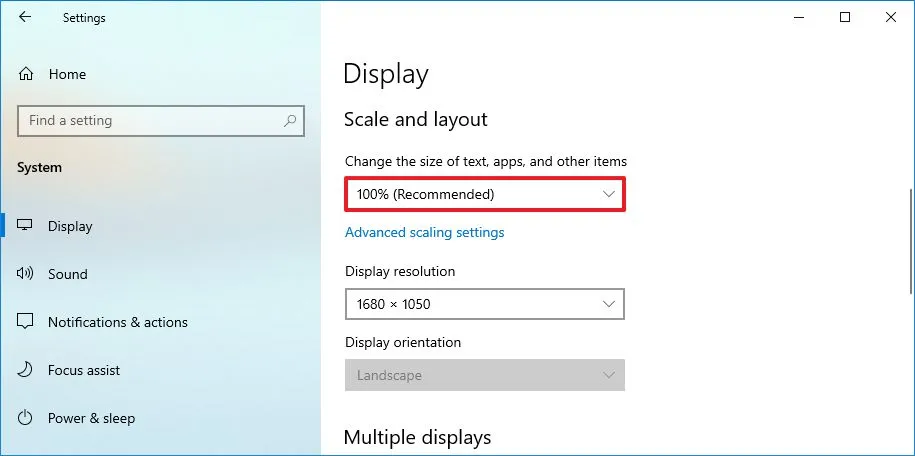Impostazioni di scala di Windows 10