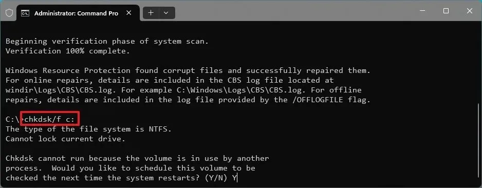Comando de verificação de disco do Windows 11