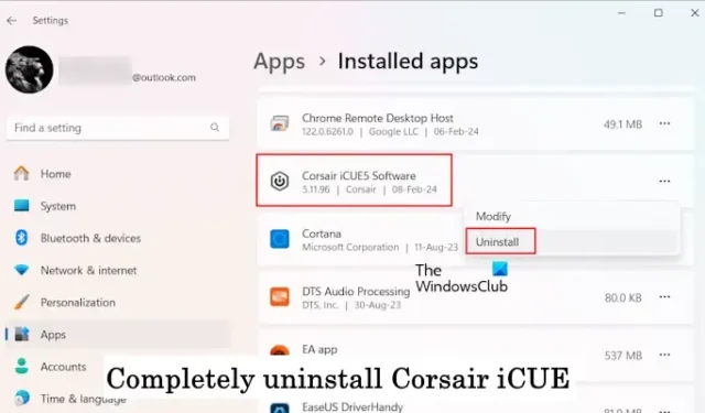 Como desinstalar completamente o Corsair iCUE no Windows 11/10