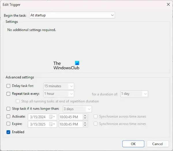 Configureer Trigger run Outlook bij het opstarten