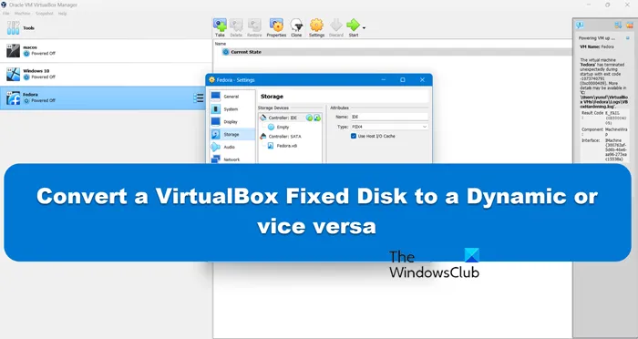 Converta um disco fixo do VirtualBox em dinâmico ou vice-versa