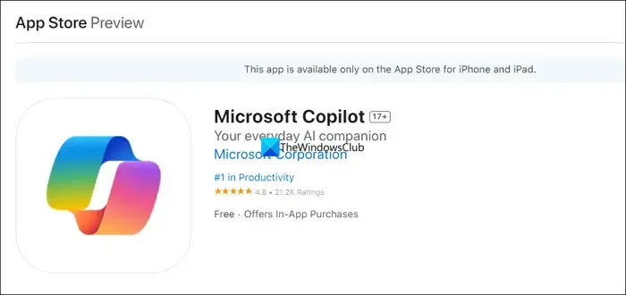 App Copilot sull'App Store