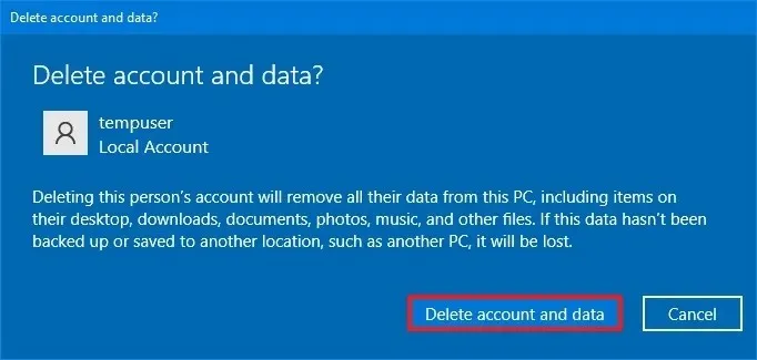 Windows 10 계정 데이터 삭제
