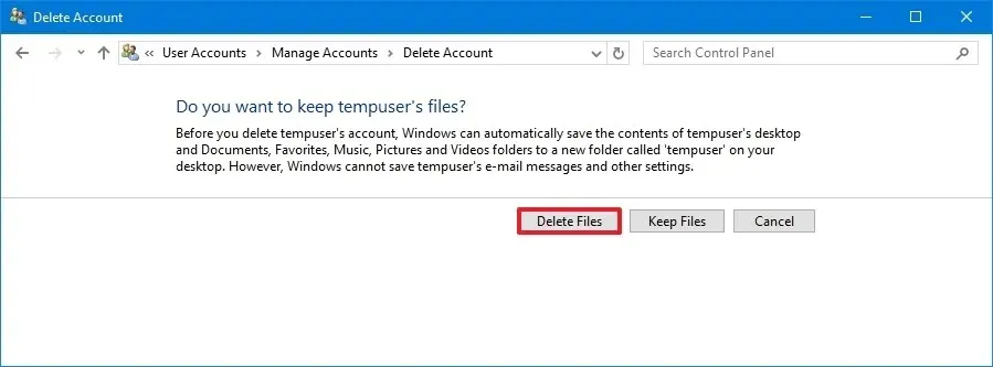 Windows 10 eliminar cuenta desde el Panel de control