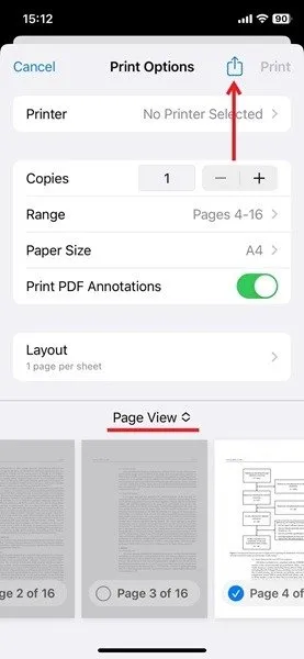 Selezionare quali pagine rimuovere dal PDF su iOS.