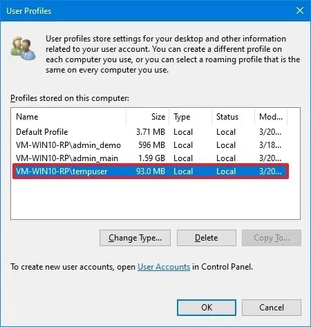 Windows 10 のユーザー プロファイル設定