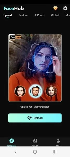 Utilizzando l'app FaceHub per creare video deepfake su smartphone Android,