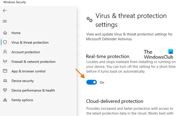 désactiver l'antivirus Microsoft Defender