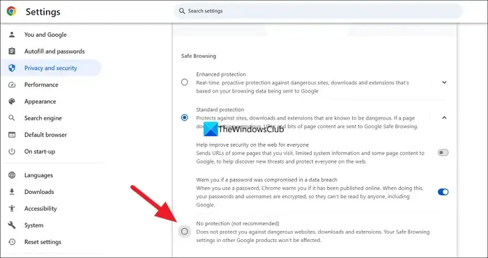 schakel Veilig browsen in Chrome uit