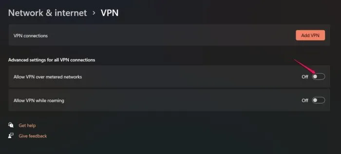 Disabilita VPN