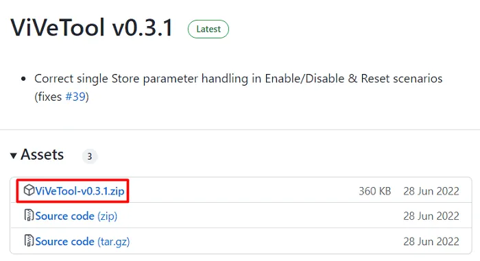 ViVeTool v0.3.1 をダウンロード - タスクバーのタスク マネージャー