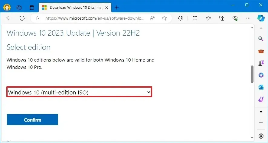 Téléchargement ISO de Windows 10