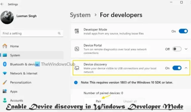 Comment activer la découverte de périphériques en mode développeur Windows 11