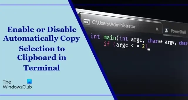 Disabilita o abilita Copia automaticamente la selezione negli Appunti nel Terminale