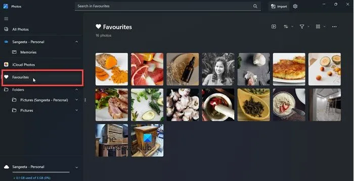Pasta Favoritos no aplicativo Fotos