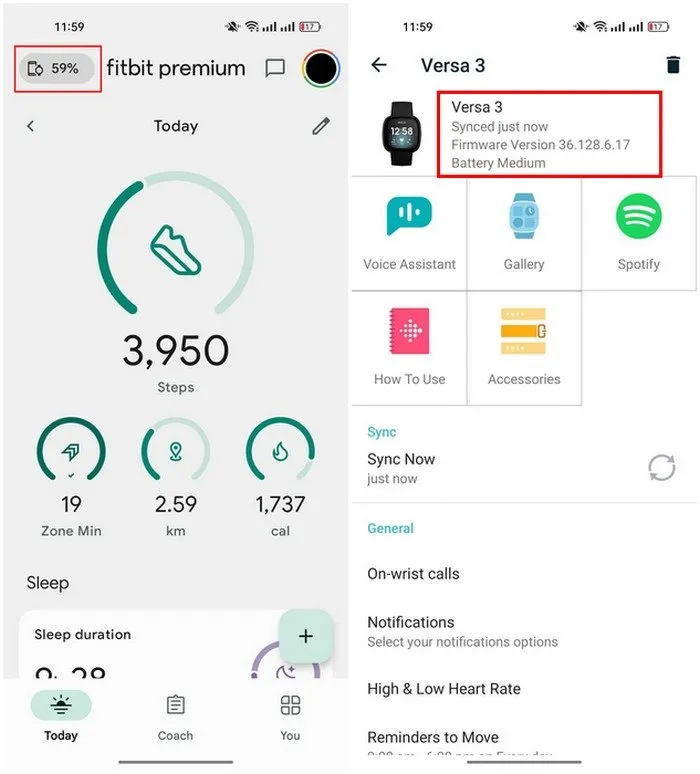 App mobile Fitbit con Versa 3