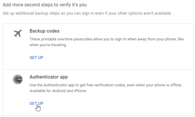 Einrichten der Authenticator-App zum Abrufen von Geheimcodes.