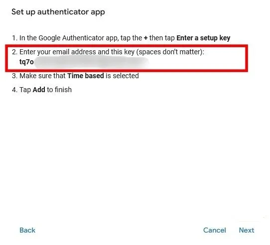Copie de votre code Google Authenticator pour l'utiliser dans d'autres applications.