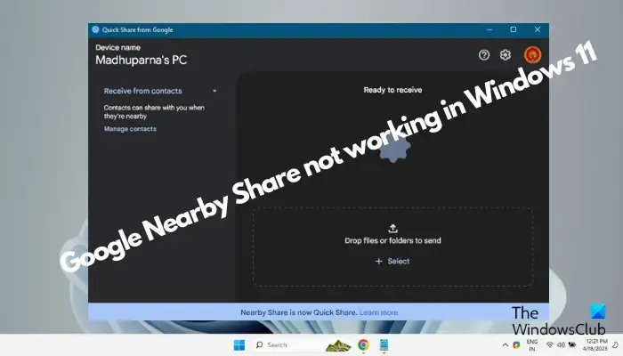 Google Nearby Share funktioniert unter Windows 11 nicht