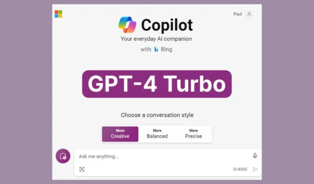 GPT-4 Turbo는 이제 Copilot에서 누구나 무료로 사용할 수 있습니다.