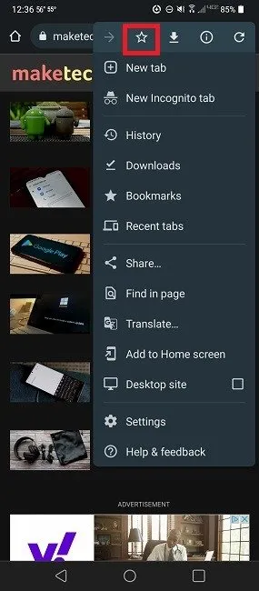 Como adicionar páginas da web e favoritos do Chrome à tela inicial do Android Bookmark