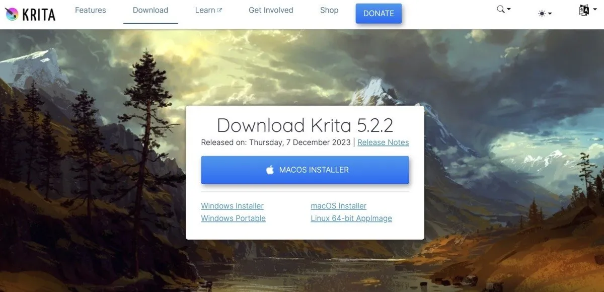 Página de download do Krita