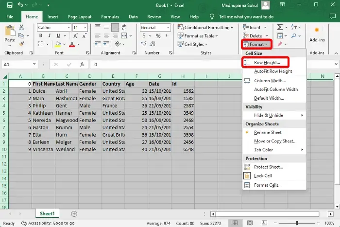 Excel 및 Google 시트에서 모든 셀을 동일한 크기로 만들기