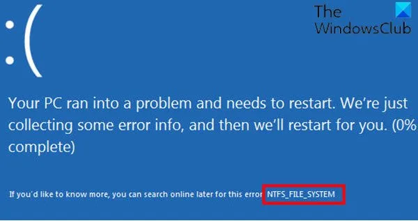 SISTEMA FILE NTFS Errore schermata blu