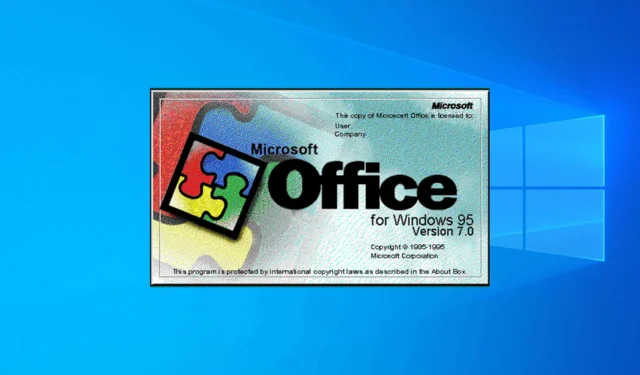 Windows 10 exécute avec succès les logiciels existants : Office 95 repéré en action