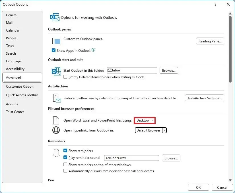 Outlook otwiera pliki w aplikacjach pakietu Office