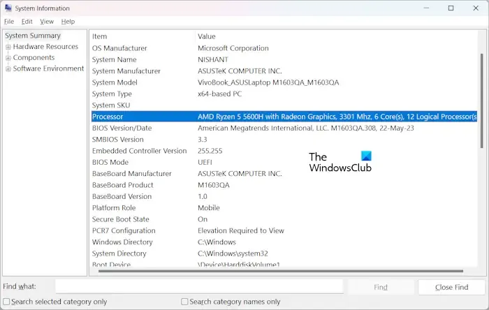 Informações do processador no Windows 11