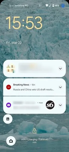 Vista de notificaciones en la pantalla de bloqueo de Android.