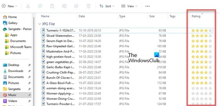 Coluna de classificação no File Explorer