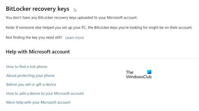 Recupere a chave do Bitlocker da conta da Microsoft