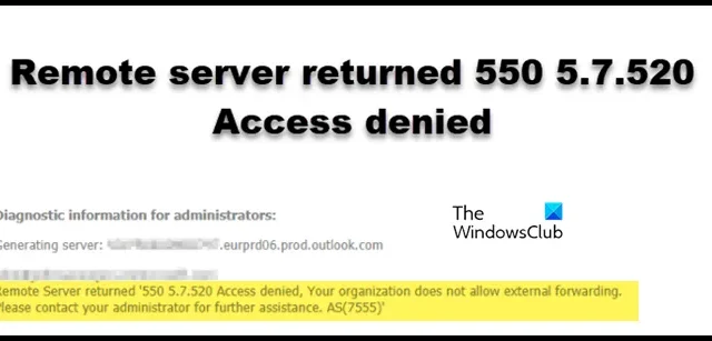 Remote-Server hat zurückgegeben 550 5.7.520 Zugriff verweigert