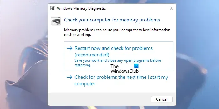 Execute a ferramenta de diagnóstico de memória do Windows