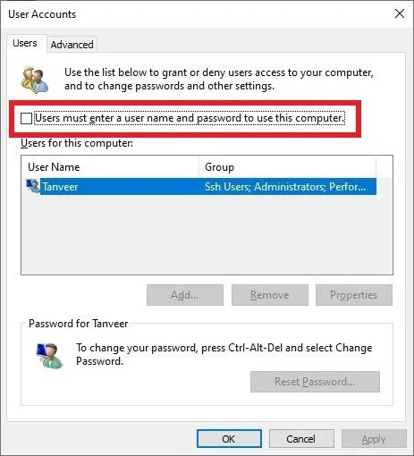 Sla het Windows-inlogscherm over Windows 10 Netplwiz
