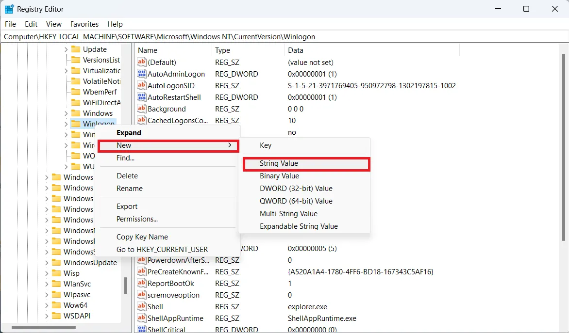 Windows-Anmeldebildschirm überspringen Windows 11 Registrierungseditor Standardbenutzername
