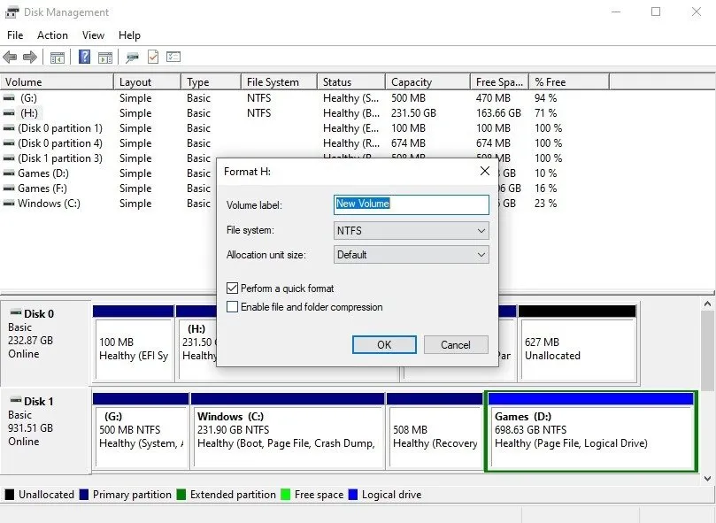 Gestion des disques Windows formatage SSD