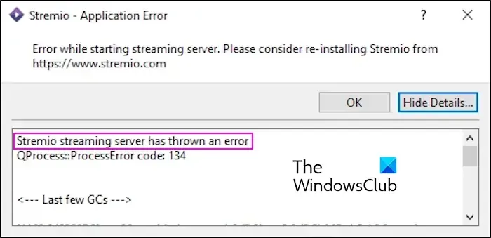Der Stremio-Streaming-Server hat einen Fehler ausgegeben