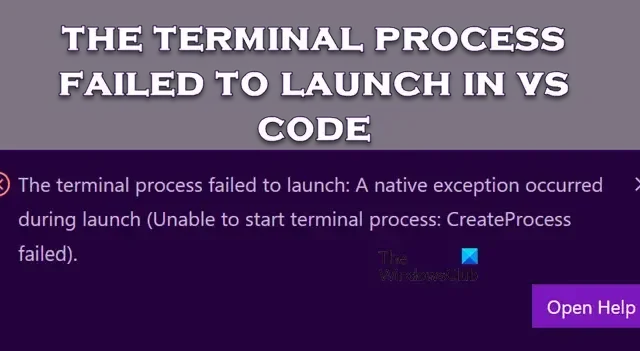 Impossibile avviare il processo terminale in VS Code