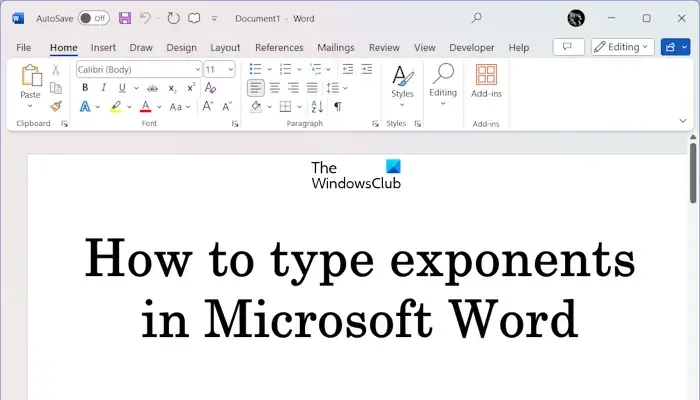 Typ exponenten in Microsoft Word
