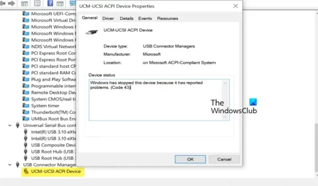 Erreur du pilote de périphérique ACPI UCM-UCSI sous Windows 11/10
