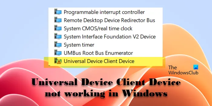 Il dispositivo client Universal Device non funziona
