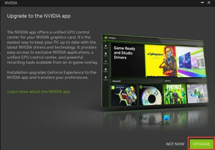 Atualize para o novo aplicativo NVIDIA