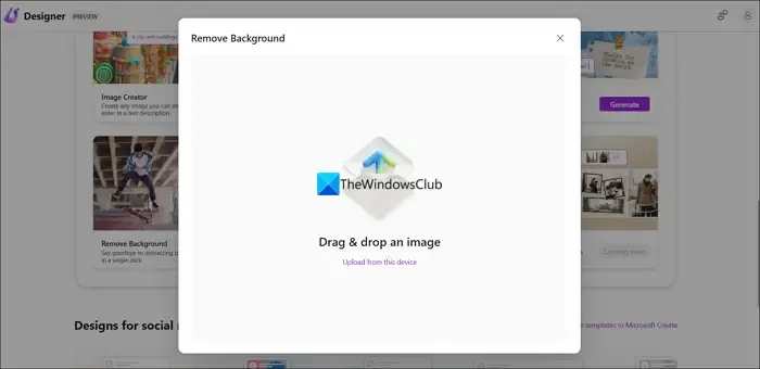 Upload afbeelding op Microsoft Designer