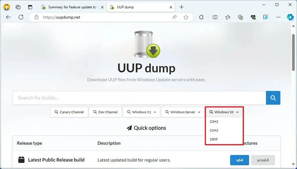 UUP-Dump älterer ISO-Download