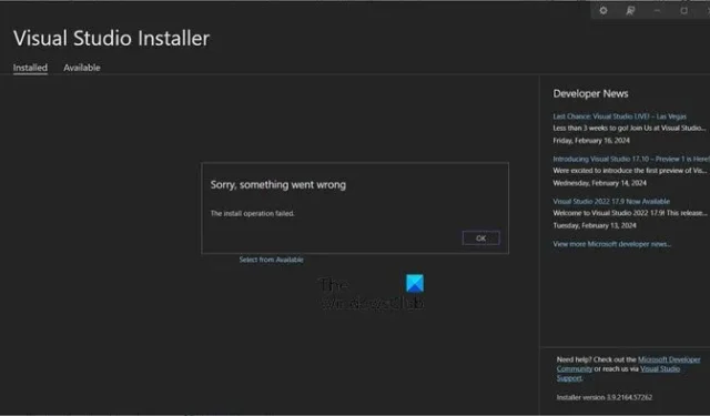 Visual Studio Installer loopt vast bij het installeren van pakket [repareren]